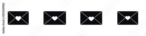 Love Letter Envelope Vector Set – Romantic Valentine’s Day Heart Mail Icon, Minimal Black Silhouette Design for Greeting Cards, Wedding Invitations, and Romantic Message Art