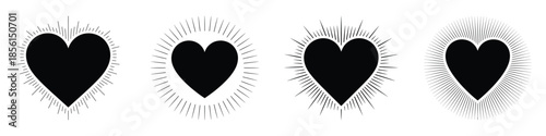Radiant Heart Vector Set – Glowing Love Symbol Illustration for Valentine’s Day, Romantic Sunburst Heart Design Perfect for Greeting Cards, Posters, Wedding Invitations, and Decorations