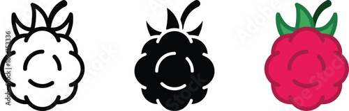 Raspberry in Outlined Filled and Colored Style Vector Art Berry Fruit Bramble Food Dessert Sweetness Ripe Agriculture Summer Garden Healthy Diet Delicious