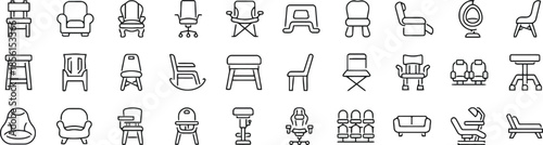 Set of Chair Outline Icons on Transparent Background Seat Vector Illustration with Clipping Mask Exactly 200 Characters