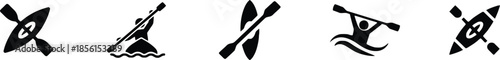 Set of Kayak Icons Paddling Kayak Collection Kayaking Sport Paddles Kayak Sport Vector Graphic Elements Isolated on Transparent Background Design Concept