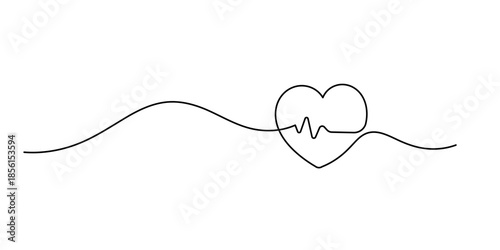 Healthy medicine icon in simple linear doodle style pro vector illustration. Heart Rate Single Line Icon, Heartbeat Continuous Line Art Illustration, Continuous one line heart pulse symbol drawing.