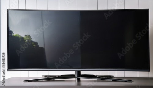 a close up of the modern large black tv