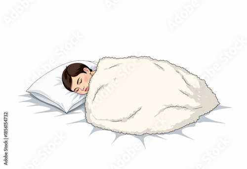 Sleepy Child Resting Peacefully Under a Soft Blanket with Head on a Pillow on a Cozy White Bed in a Tranquil and Calm Atmosphere