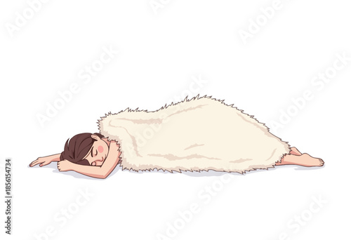 Illustration of a Person Peacefully Sleeping Under a Cozy White Blanket in a Restful and Serene Atmosphere