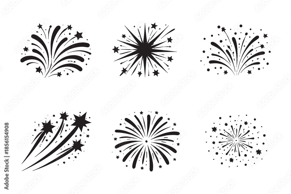 Obraz premium Festive fireworks design set with star accents in black and white