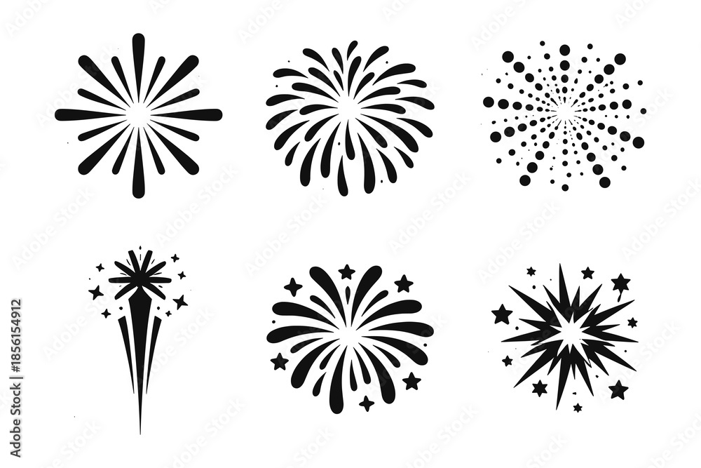 Obraz premium Black and white fireworks burst collection with various patterns and styles