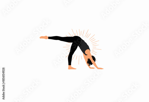 Illustration of a Person in Yoga Pose with Outstretched Limbs Emphasizing Balance and Flexibility Amidst a Minimalistic Design