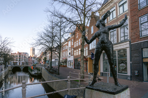 Statue of Mata Hari standing at the Voorstreek in Leeuwarden, the Netherlands, near her birthplace. The image highlights the famous Dutch exotic dancer and historical figure.