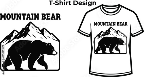 T-shirt design of Mountain bear typography with animal silhouette for nature logo, wild forest predator badge, hiking adventure emblem and isolated on transparent wildlife graphic illustration