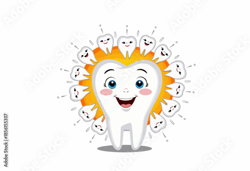 Adorable Smiling Tooth Surrounded by Happy Smaller Teeth Illustrating Dental Care and Oral Health Awareness with a Bright and Fun Design