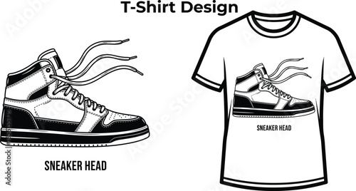 T-shirt design of Sneaker head typography with high top shoe for fashion logo, modern street wear badge, urban footwear emblem and isolated on transparent clothing graphic illustration