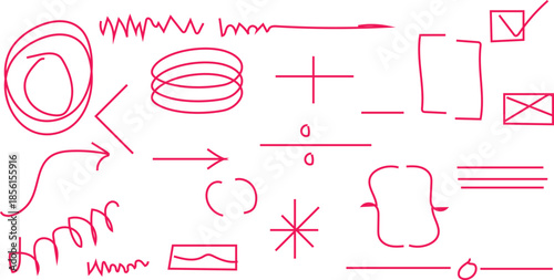 Hand Drawn Doodle Marker Elements Set . Arrows, Circles, Highlights & Underlines Vector