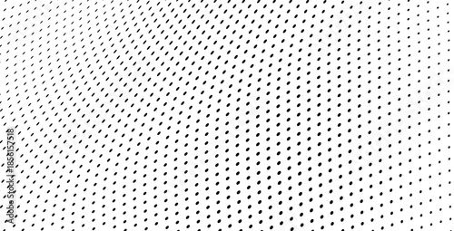 Modern vector halftone dotted background with twisted wave and futuristic pop art design.