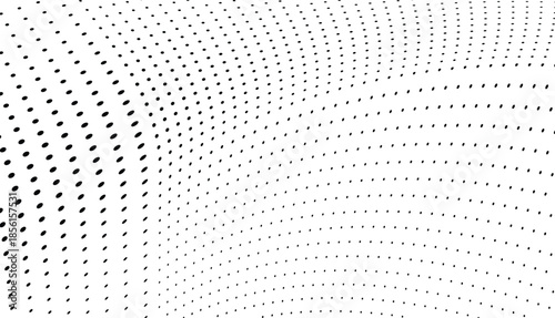 Optical pop art vector background with abstract halftone waves and dotted grunge texture.