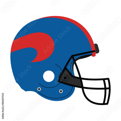 Blue and red football helmet graphic unique wave design black facemask Sports equipment illustration for American teams