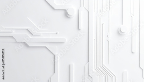 White background circuit minimal technology abstract geometric clean wall digital pattern modern texture futuristic line high tech smooth surface light shadow minimal technology white background © mangolovemom
