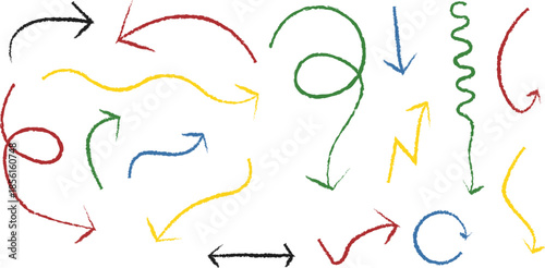 A colorful collection of arrows and squiggles in silhouette