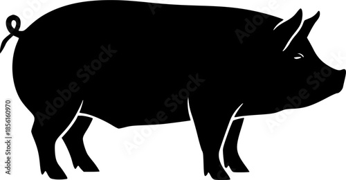Black silhouette of a pig on white background isolated on white background
