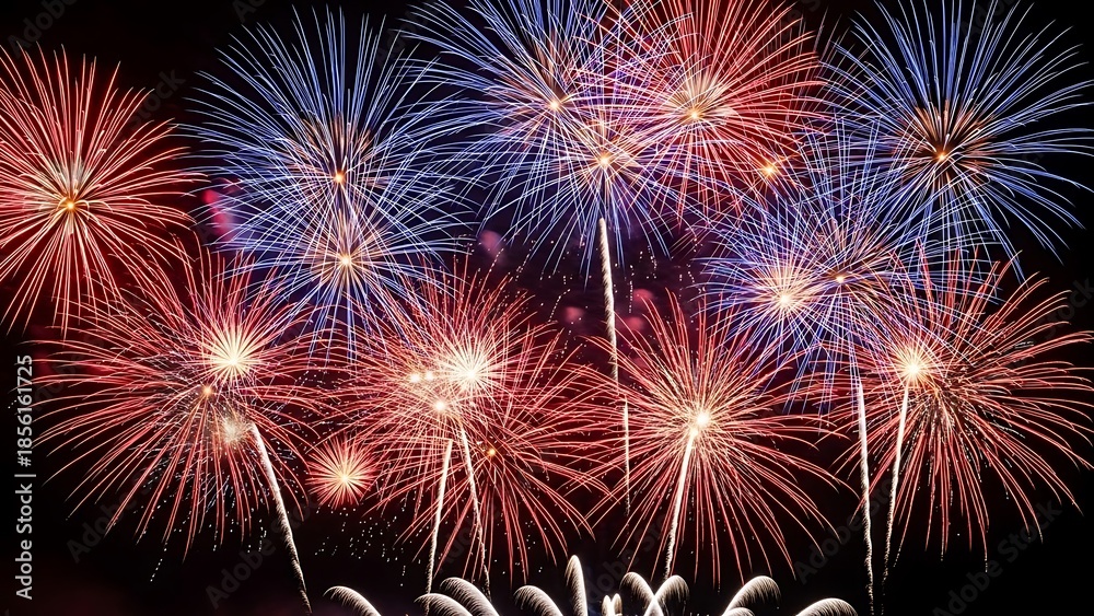 Fototapeta premium Vibrant night sky with fireworks