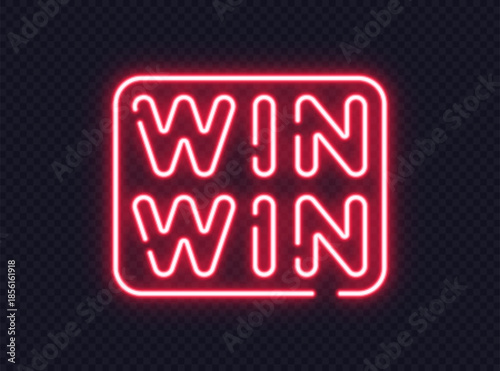 Glowing neon phrase win win in two rows on dark background. Perfect symbol for mutual success or shared benefit.
