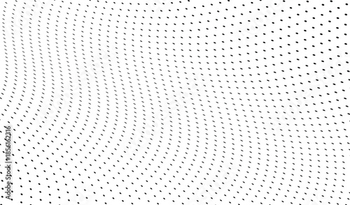 Twisted abstract halftone background with dotted waves in modern vector pop art style.