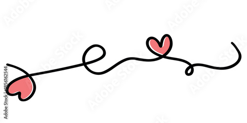 Continuous One Line Art Drawing of a Red Heart with Black Wavy Scribble, Minimalist Romantic Design Element for Valentine's Day