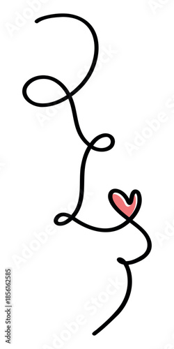 Continuous One Line Art Drawing of a Red Heart with Black Wavy Scribble, Minimalist Romantic Design Element for Valentine's Day