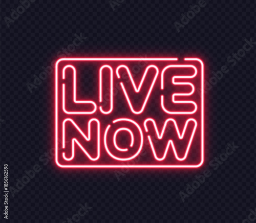 Neon light message live now in two lines, framed and glowing. Great for real-time streaming or online status.