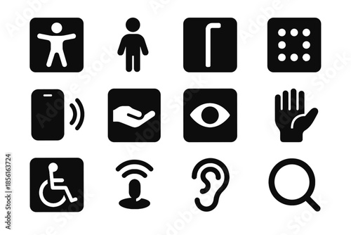 Vector disability no strokes smart rounded icons alignment icon silhouettes tech tile