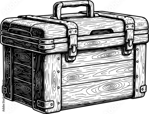 Detailed Woodcut Style Illustration of a Portable Cooler Box for
