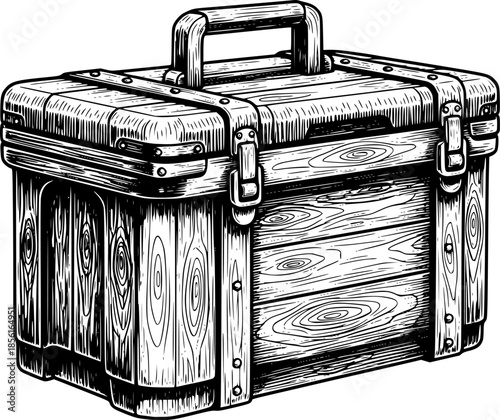 Detailed Woodcut Style Illustration of a Portable Cooler Box for
