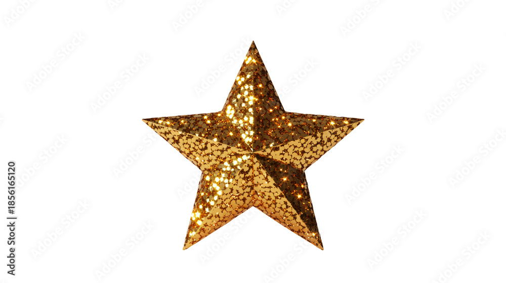 Obraz premium Glittering Gold Star in Luxurious Sparkle with Bright Shining Light on Isolated White Background for Celebration Decoration