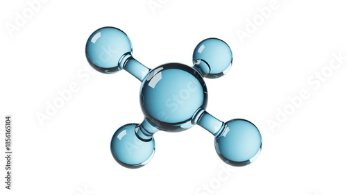 Methane molecule in 3D rendering with blue color and glossy texture for scientific illustration