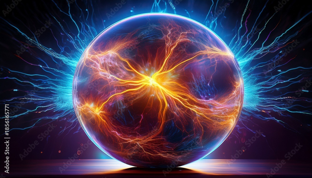 Fototapeta premium a stunning visual of a plasma globe showcasing electric arcs this image features vibrant colors and intricate patterns perfect for science concepts and educational materials ai
