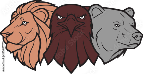 Lion Eagle Bear Vector Logo Colorful Wildlife Mascot Emblem Design