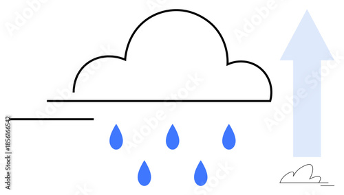 Cloud storage, data transfer, digital communication, technology services, internet connectivity, weather metaphor. Cloud raining with upward arrow icon. Cloud storage and data transfer concept