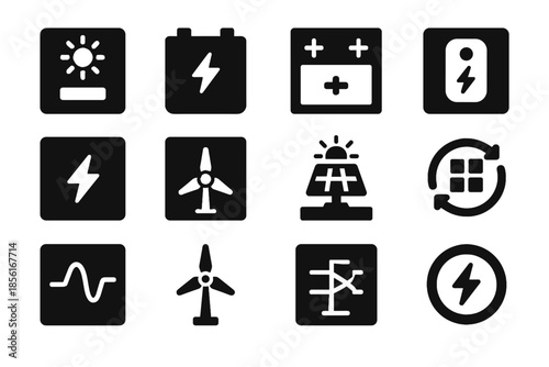 Geometric grid white energy no vector solar icon thickness renewable block icons