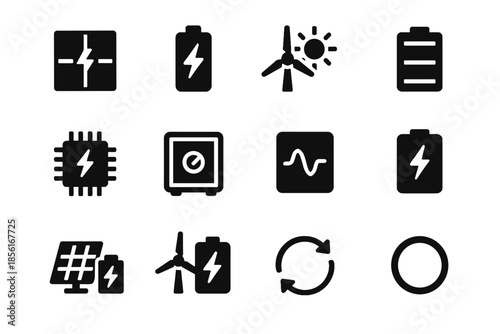 Sterile energy negative power cells tile icon inverter no icons renewable block