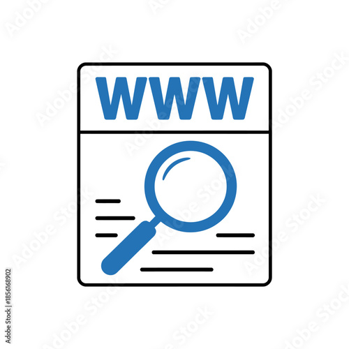 Magnifying glass searching on web browser interface isolated on transparent