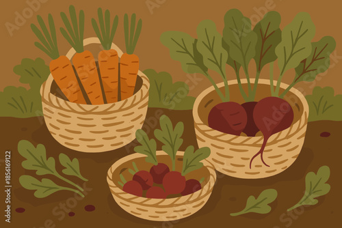 Root beets olive numbers vegetables vector harvested brown icon baskets no style
