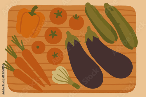 Assorted organic peppers display wooden paper numbers no olive icon eggplants vector