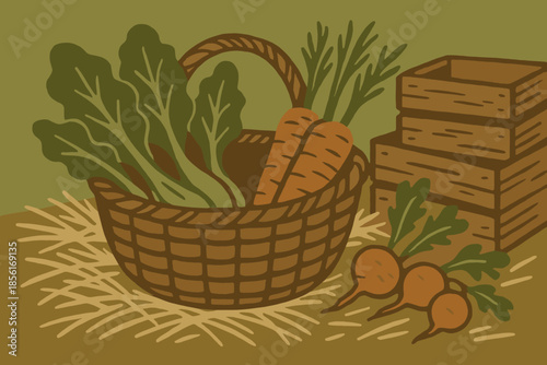 Leafy earth no carrots forms farmers radishes straw bounty vector resting harvest