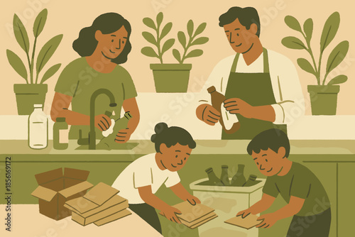 No vector icon friendly family beige eco organic negative rinsing boxes letters