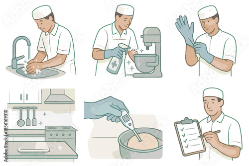 Sterile icon food safety washing text atmosphere illustrations vector no color temperature