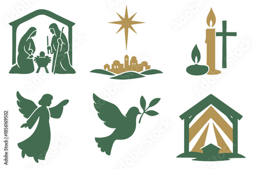 Symbolic christmas cross symbols nativity background icon vector serene dove silhouette scene