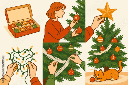 Hanging cat text tree tones lights vector under topper moments festive icon