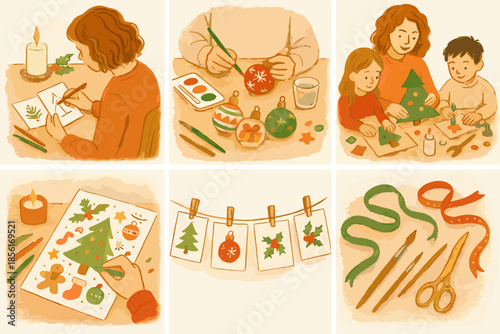 Creative grid crafting vector coloring artistry cards no christmas handmade greeting ribbons