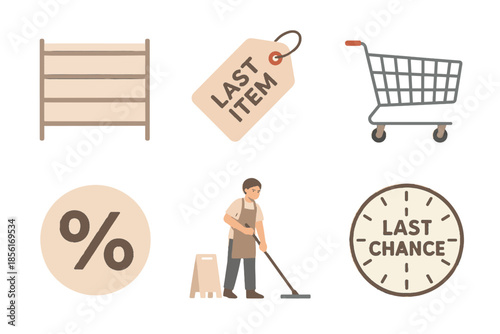 Empty style sale clock cart vector calm cleaning countdown icon clearance shelves