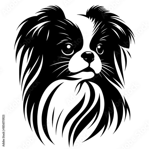 Japanese chin dog side view vector. Diversity of breeds, pet and friend for human. Vet clinic professional services, grooming salon and dog food decoration